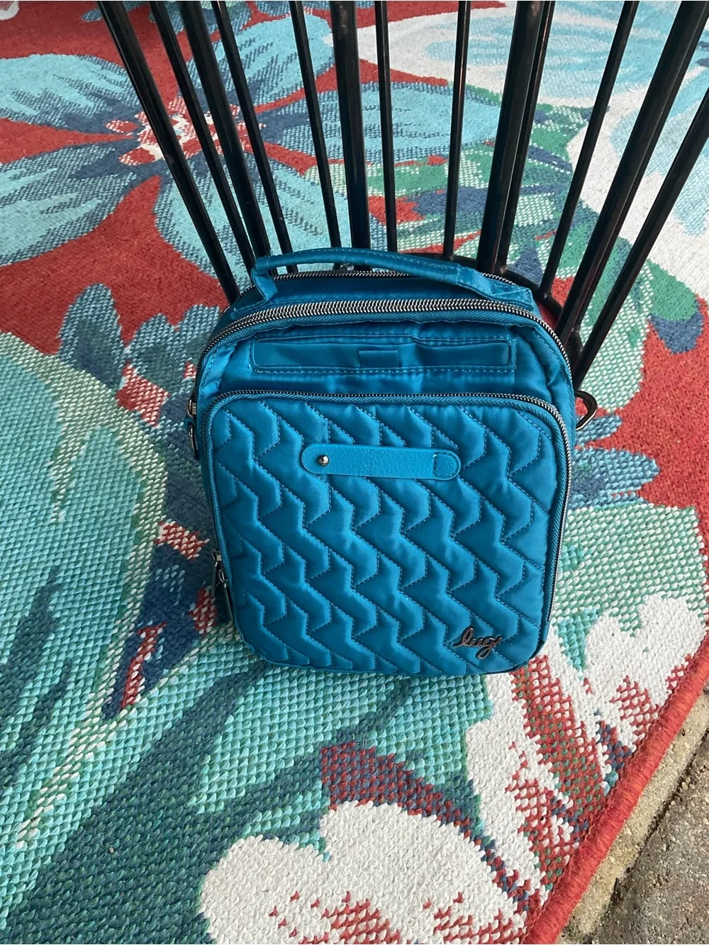 lug Quilted Messenger Bag in Teal Blue